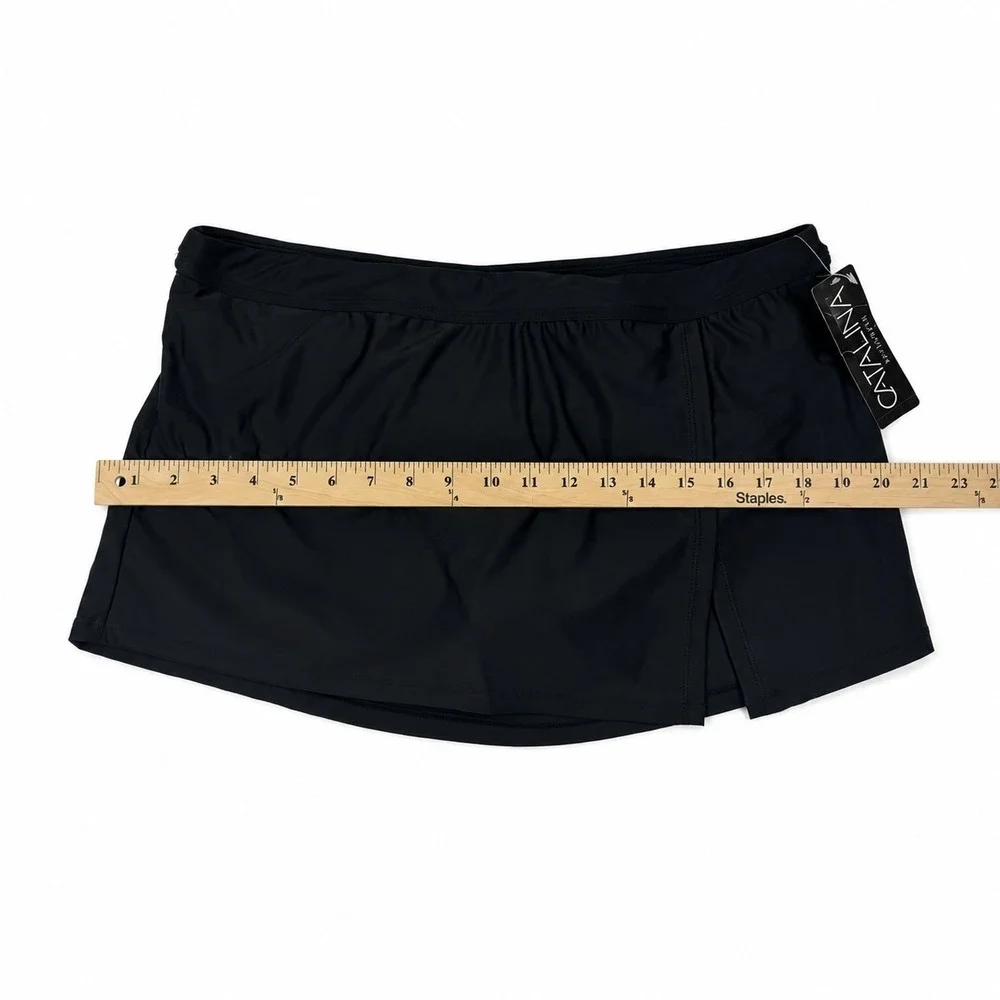 Catalina Swim Skirt Bottom Black Swimwear Mock Wrap Skort Plus Size NWT